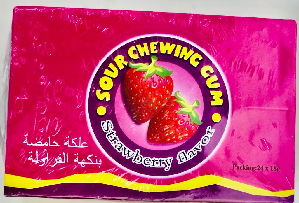 SOUR CHEWING GUM STRAWBERY 18GM